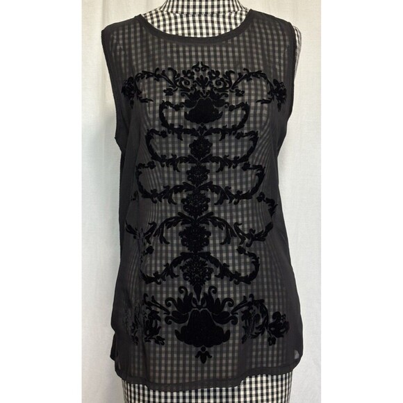 Kische Velvet Burnout Tank Black Linen Blend SIze Small - Goth, EMO, Grunge - Picture 1 of 7